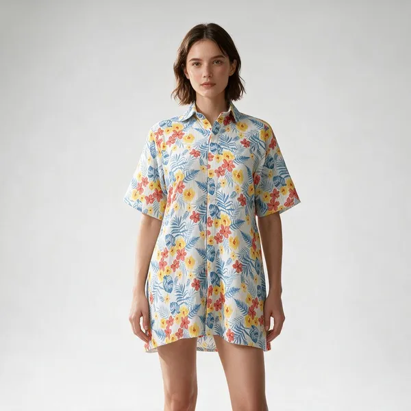 Multicolor_Cotton_Crinkle_Relaxed_Fit_Tropical_Floral_Shirt_Dress_For_Women
