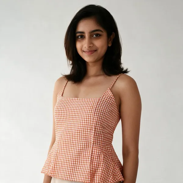 Orange_Cotton_Scoop_Neck_Gingham_Cami_Top_For_Women