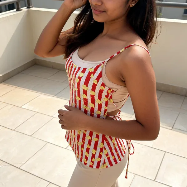 Red_And_White_Popcorn_Crinkled_Backless_Striped_Floral_Cami_Top_For_Women