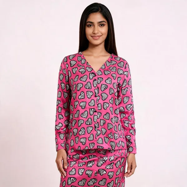 Pink_Satin_Relaxed_Fit_Zebra_Heart_Print_Shirt_Co-Ord_Set_For_Women