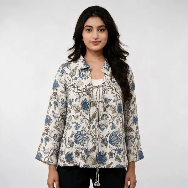 Blue_And_Beige_Kora_Cotton_Relaxed_Fit_Floral_Tie-Up_Top_For_Women