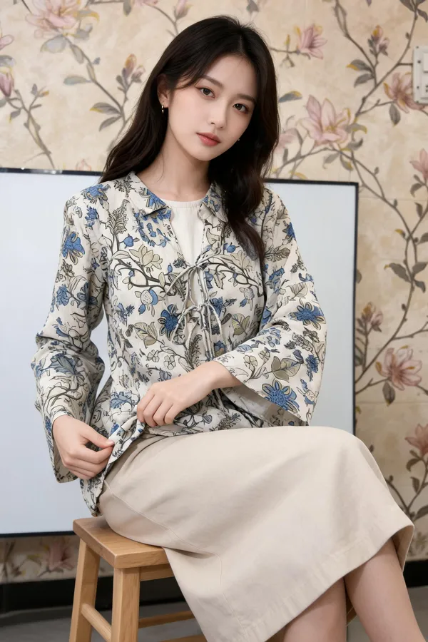 Blue_And_Beige_Kora_Cotton_Relaxed_Fit_Floral_Tie-Up_Top_For_Women