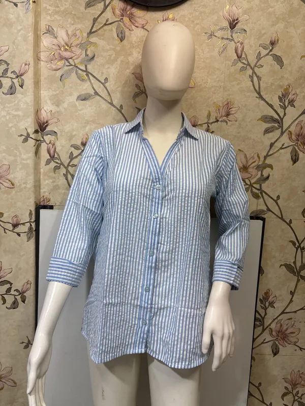 Blue_Striped_3/4_Sleeve_Shirt