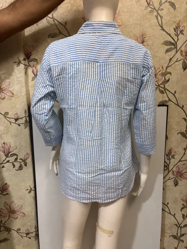 Blue_Striped_3/4_Sleeve_Shirt