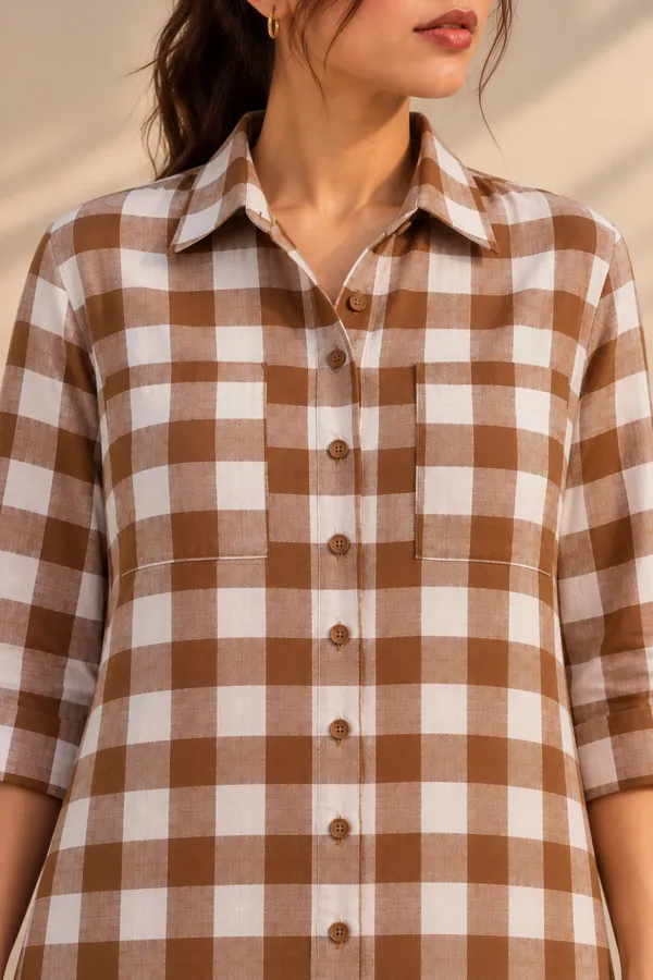 MOCHA_CHECKERED_SHIRT_DRESS