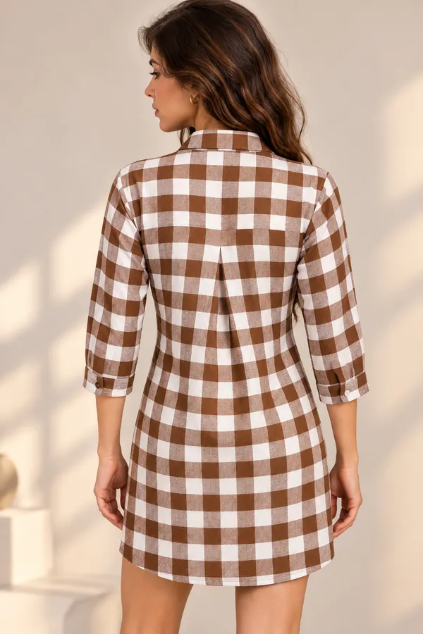 MOCHA_CHECKERED_SHIRT_DRESS