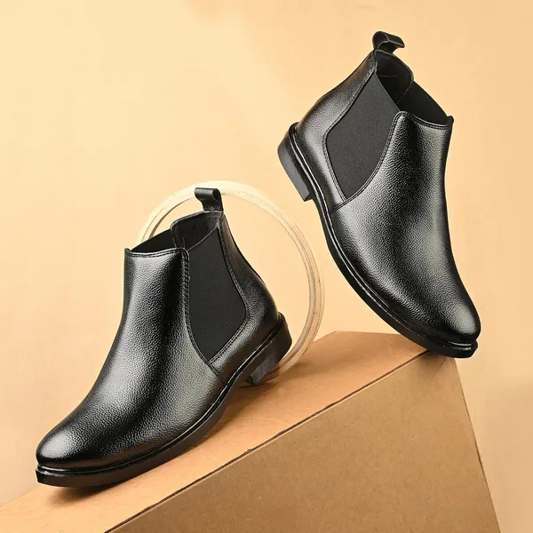 Black_Faux_Leather_Chelsea_Boots_For_Men