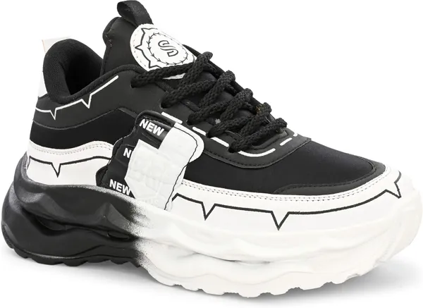 Black_And_White_Mesh_Lace-Ups_Casual_Sneakers_For_Men