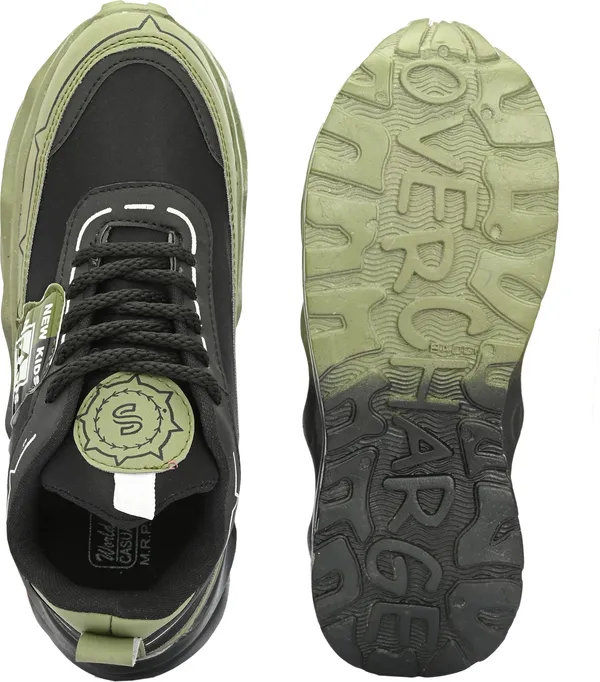 Green_And_Black_Mesh_Lace-Ups_Casual_Sneakers_For_Men