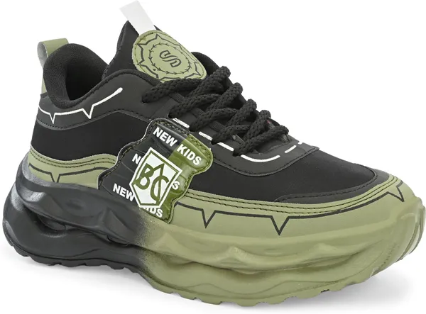 Green_And_Black_Mesh_Lace-Ups_Casual_Sneakers_For_Men