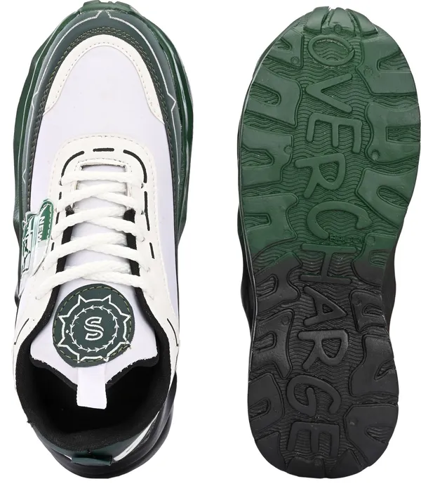 White_And_Green_Mesh_Lace-Ups_Casual_Sneakers_For_Men