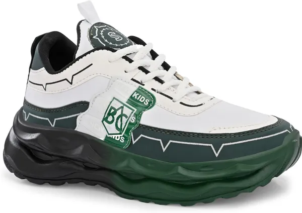 White_And_Green_Mesh_Lace-Ups_Casual_Sneakers_For_Men