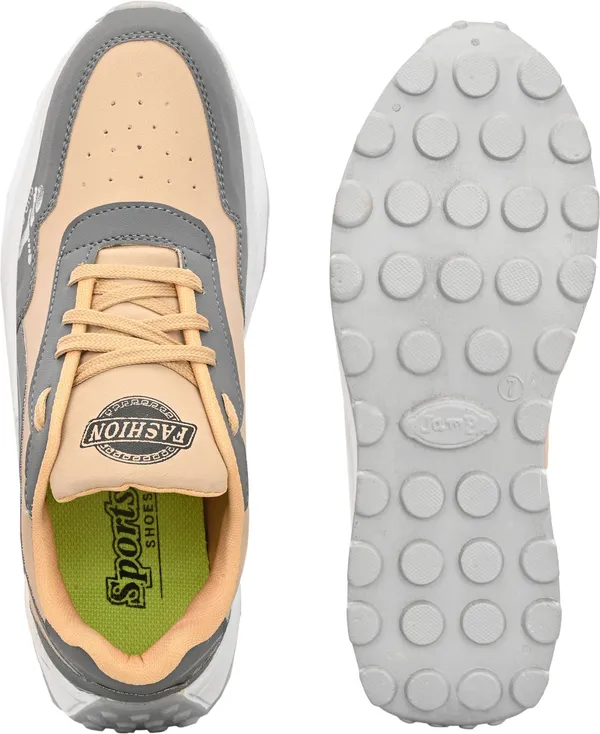 Grey_And_Orange_Mesh_Lace-Ups_Casual_Sneakers_For_Men