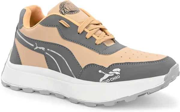 Grey_And_Orange_Mesh_Lace-Ups_Casual_Sneakers_For_Men
