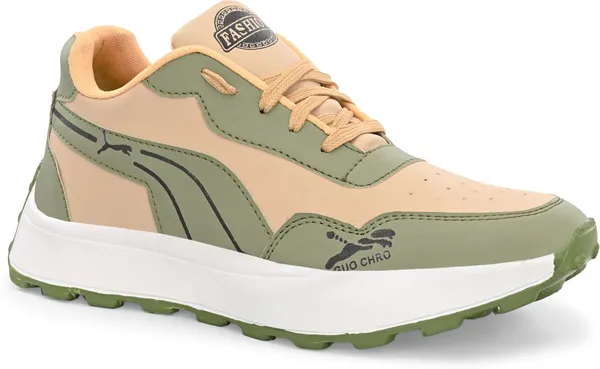 Green_And_Orange_Mesh_Lace-Ups_Casual_Sneakers_For_Men