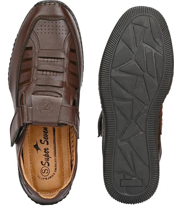 Brown_Faux_Leather_Velcro_Sandals_For_Men