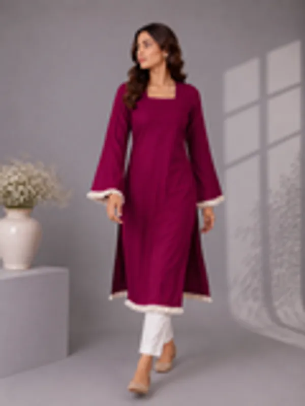 Women_S_Wine_Straight_Kurti_With_Square_Neck_Fringe_Trim_Bell_Sleeves