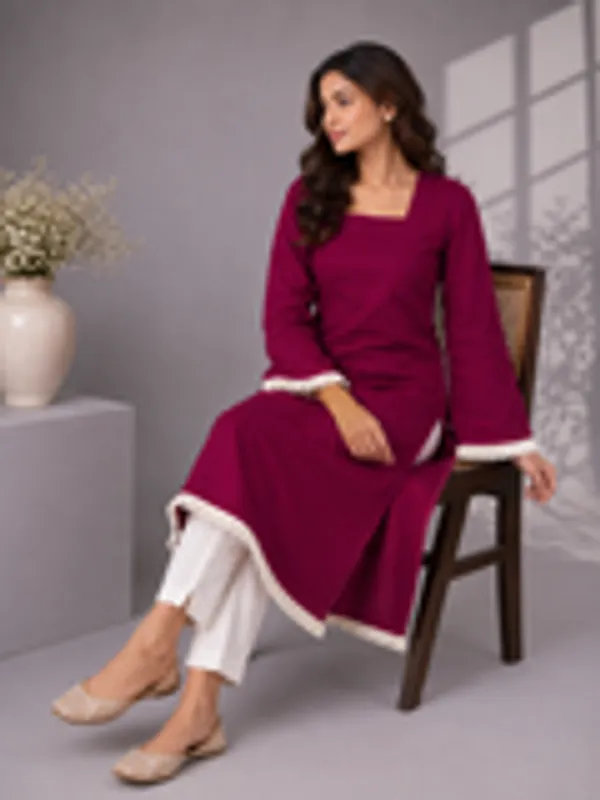 Women_S_Wine_Straight_Kurti_With_Square_Neck_Fringe_Trim_Bell_Sleeves