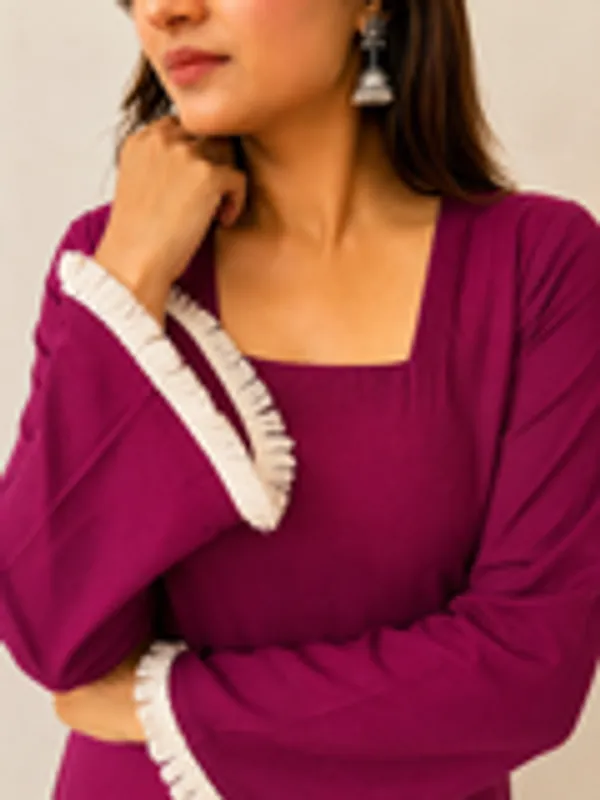 Women_S_Wine_Straight_Kurti_With_Square_Neck_Fringe_Trim_Bell_Sleeves