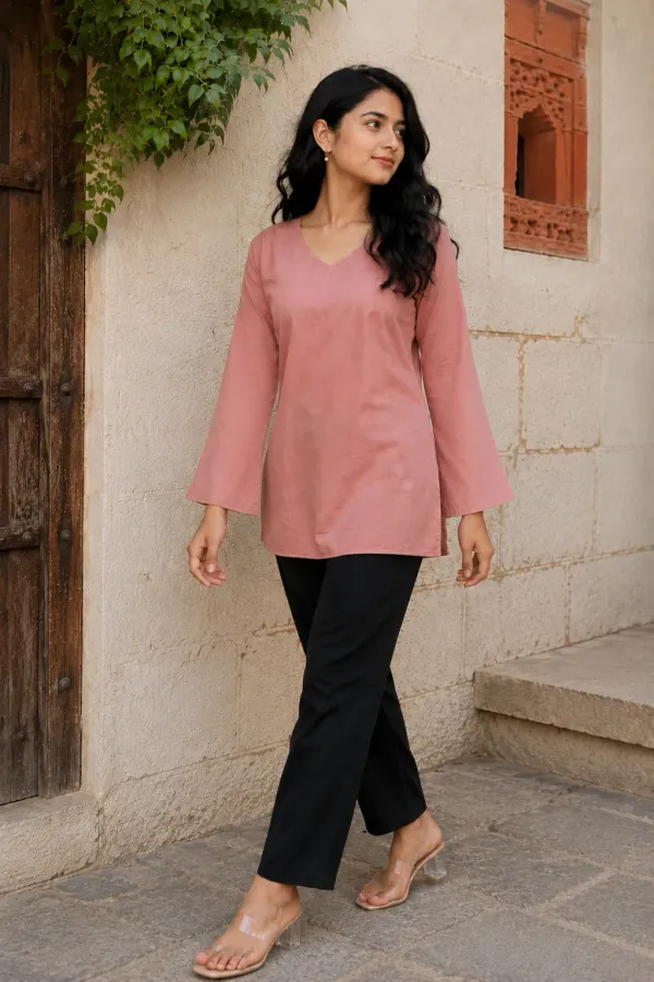 Dusty_Rose_Rayon_Straight_Short_Kurti_For_Women