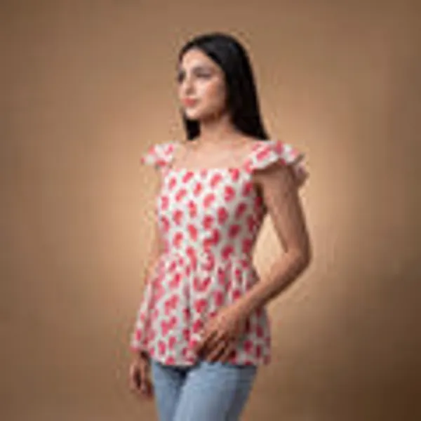 Ivory_Red_Block_Print_Cotton_Peplum_Top