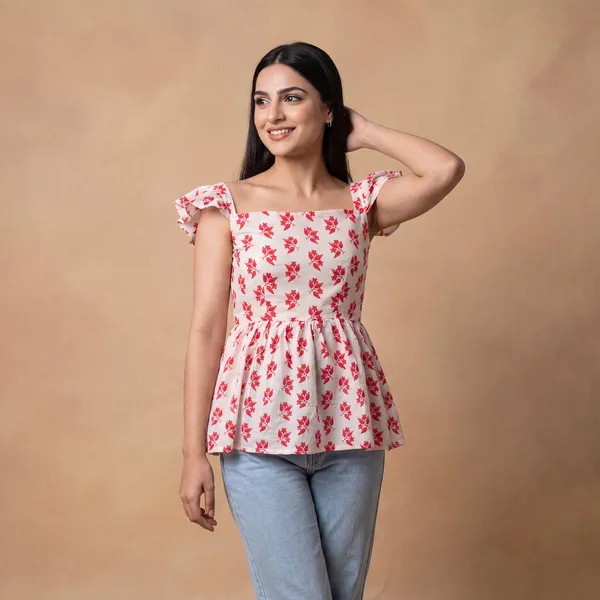 Ivory_Red_Block_Print_Cotton_Peplum_Top