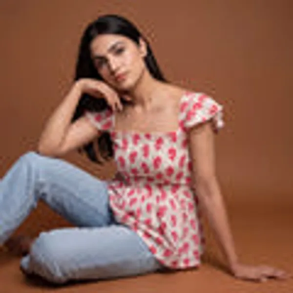 Ivory_Red_Block_Print_Cotton_Peplum_Top
