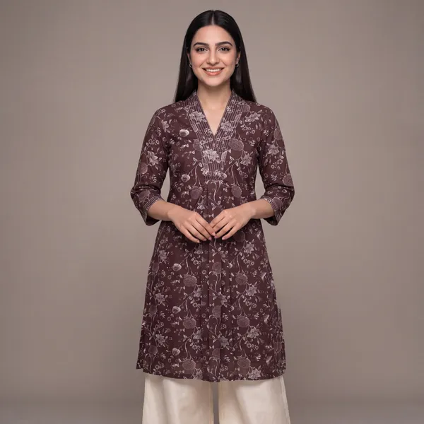 Brown_Floral_Print_Kurta_Set_for_Women
