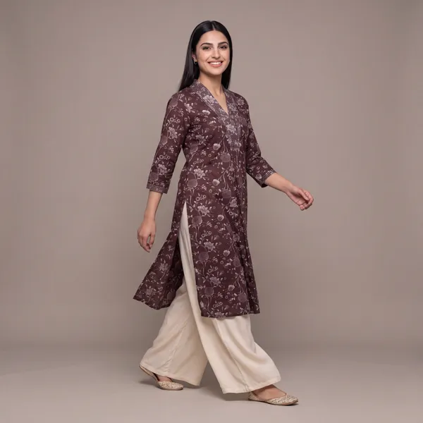 Brown_Floral_Print_Kurta_Set_for_Women