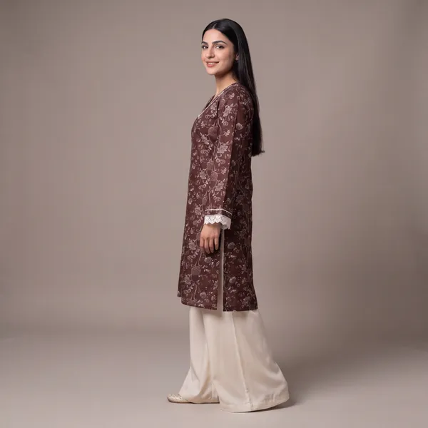 Brown_Floral_Print_Straight_Kurta_Set_for_Women