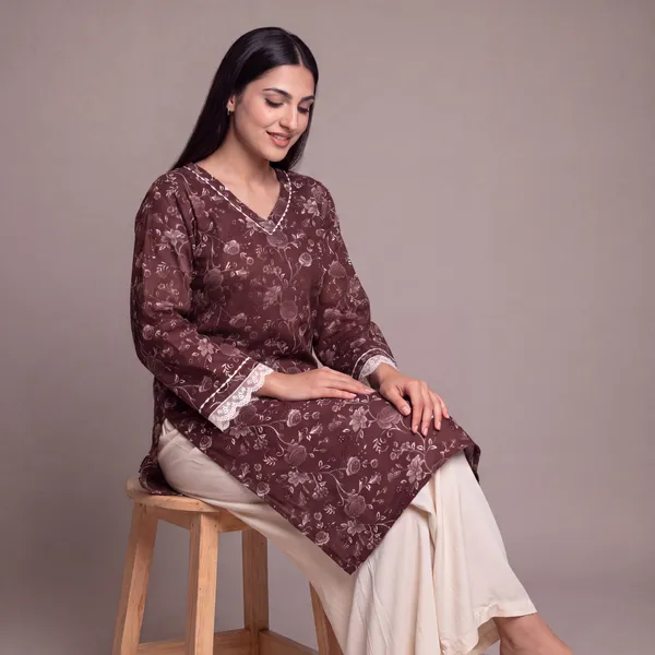 Brown_Floral_Print_Straight_Kurta_Set_for_Women