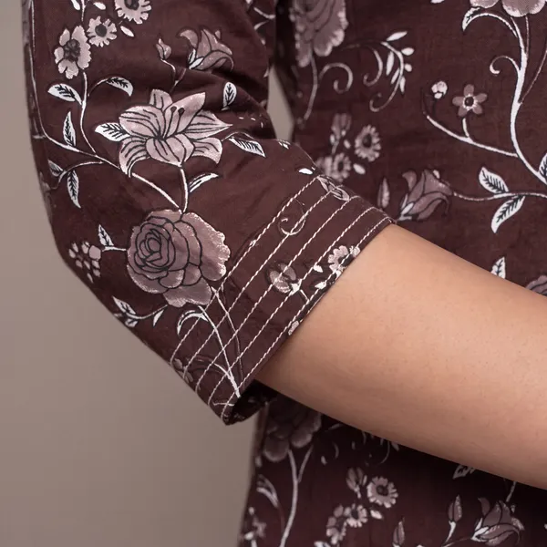 Brown_Floral_Print_Kurta_Set_for_Women