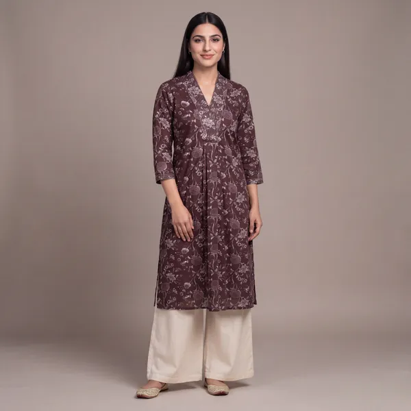 Brown_Floral_Print_Kurta_Set_for_Women