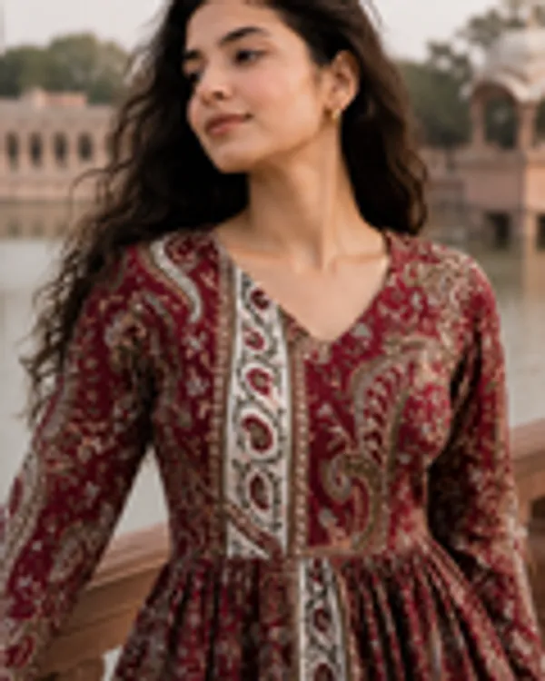 Maroon_Paisley_Print_Pure_Cotton_Peplum_Kurti_With_Full_Sleeves_For_Women