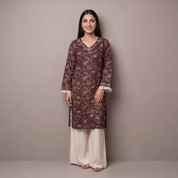 Brown_Floral_Print_Straight_Kurta_Set_for_Women