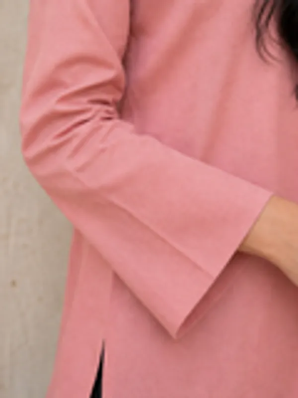 Women_S_Dusty_Rose_Rayon_Short_Kurti_V_Neck_Full_Sleeve_Office_Casual_Wear