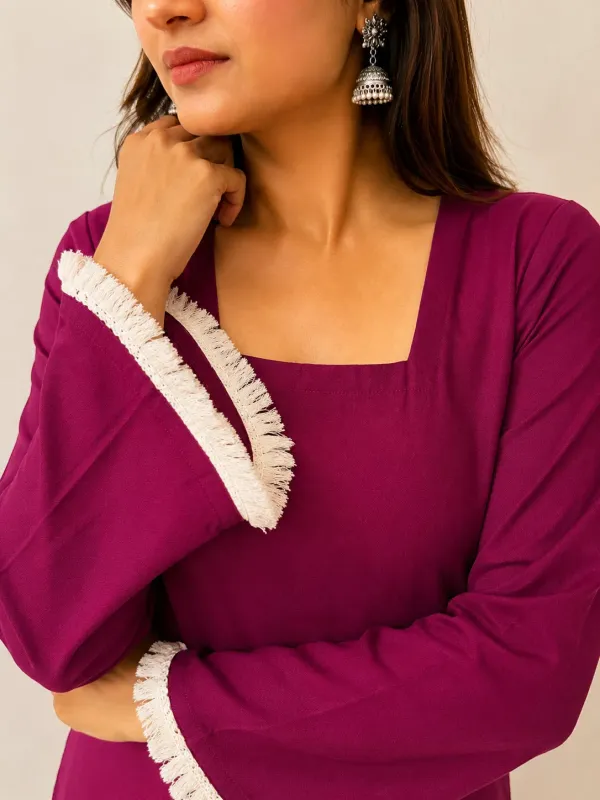 Wine_Rayon_Straight_Kurti_For_Women