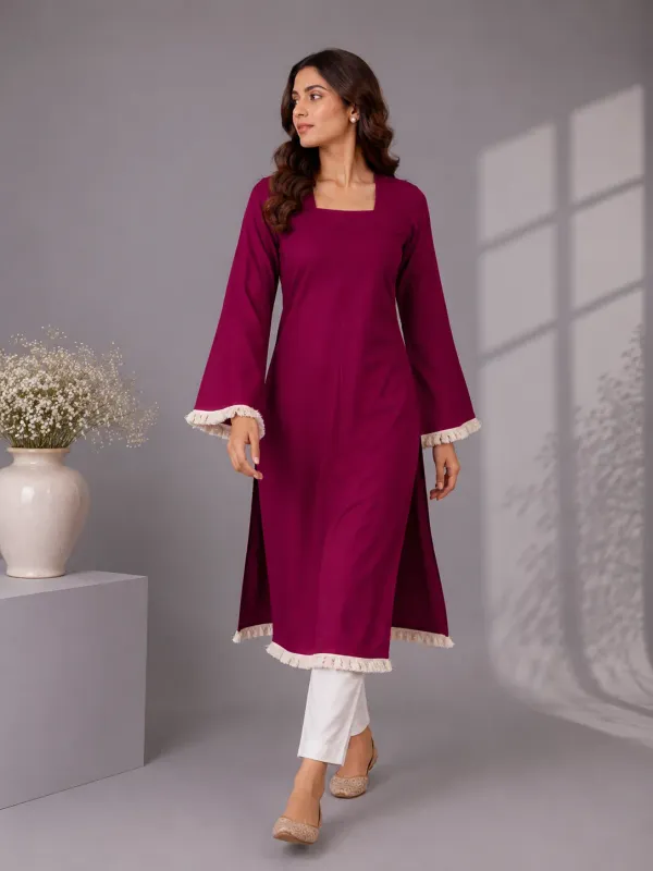 Wine_Rayon_Straight_Kurti_For_Women