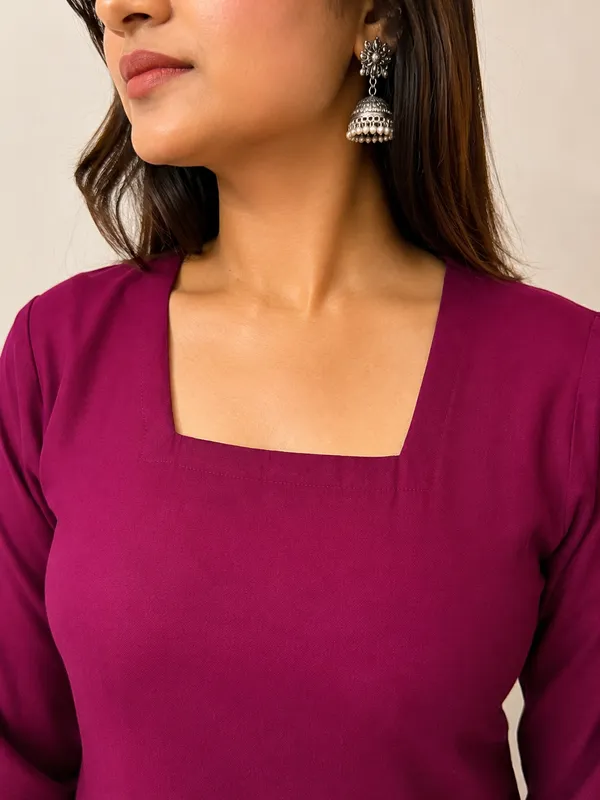 Wine_Rayon_Straight_Kurti_For_Women