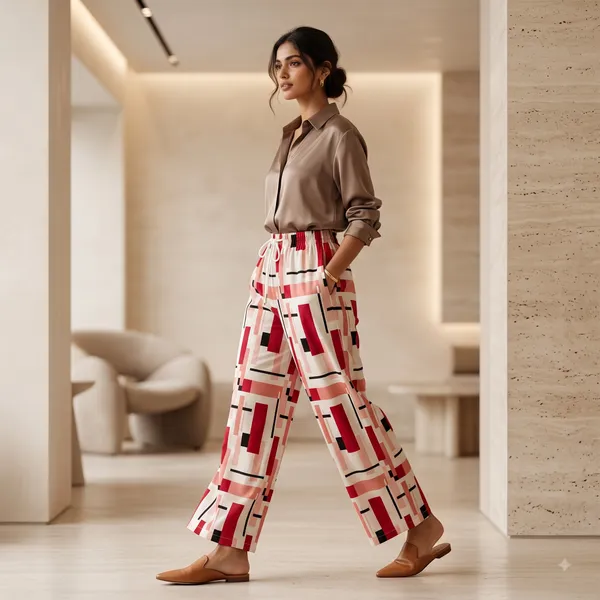 White_And_Pink_Geometric_Print_Wide_Leg_Pants_for_Women