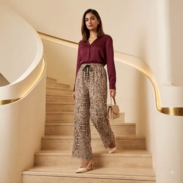 Brown_Snake_Print_Wide_Leg_Trousers_for_Women
