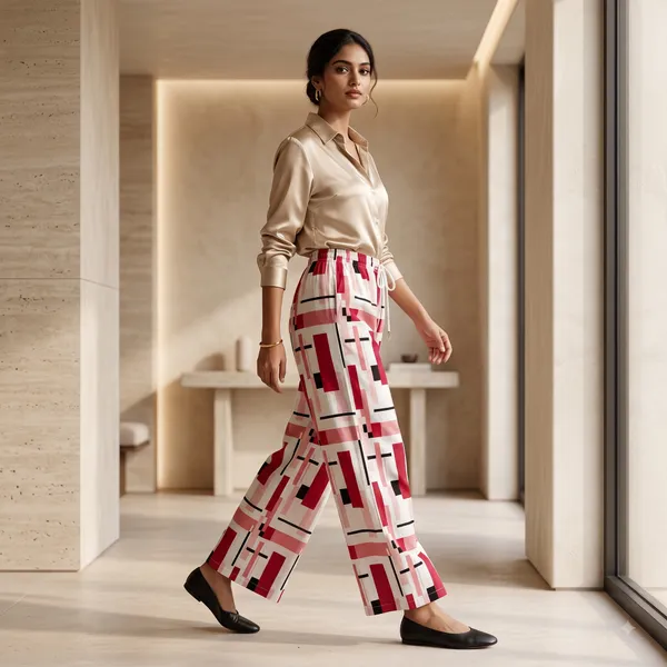 White_And_Pink_Geometric_Print_Wide_Leg_Pants_for_Women