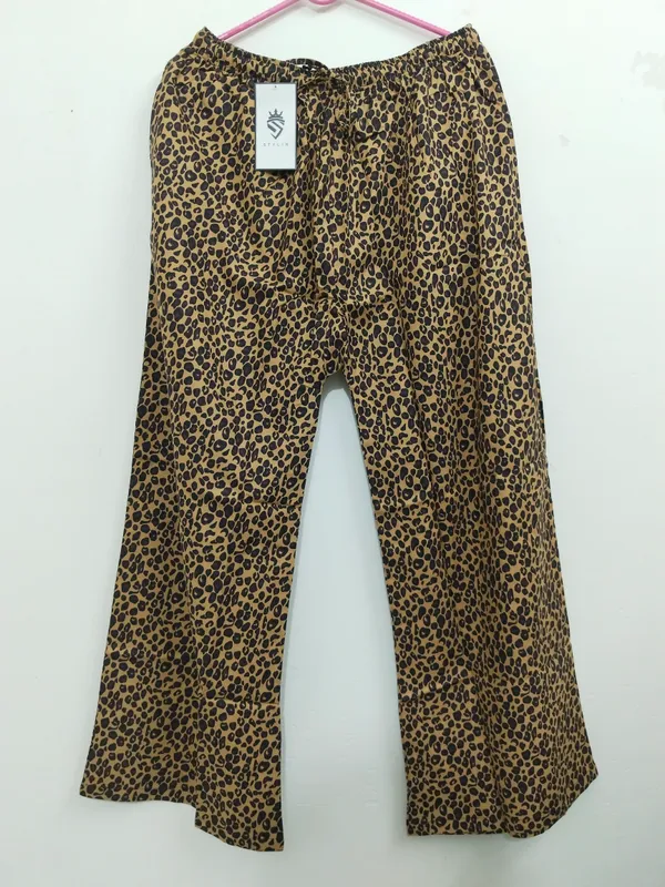 Brown_Rayon_Elastic_Waist_Leopard_Print_Skirt_For_Women