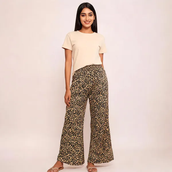 Brown_Rayon_Elastic_Waist_Leopard_Print_Skirt_For_Women