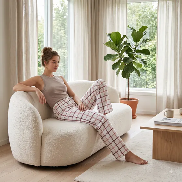 Cream_Plaid_Wide_Leg_Trousers_for_Women