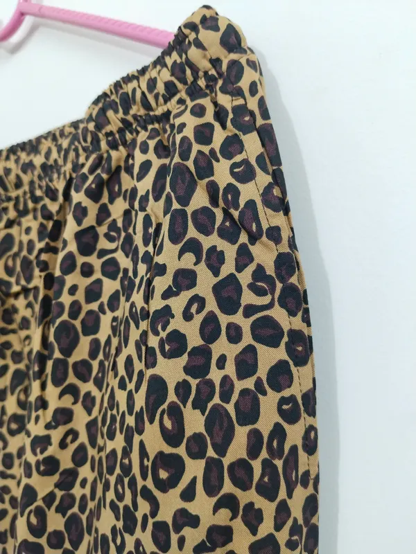 Brown_Rayon_Elastic_Waist_Leopard_Print_Skirt_For_Women