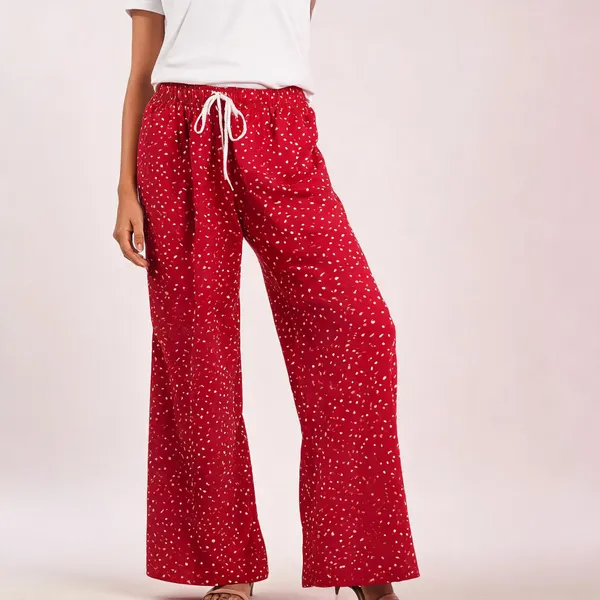 Red_Rayon_Wide_Leg_Dot_Print_Palazzo_Pant_For_Women
