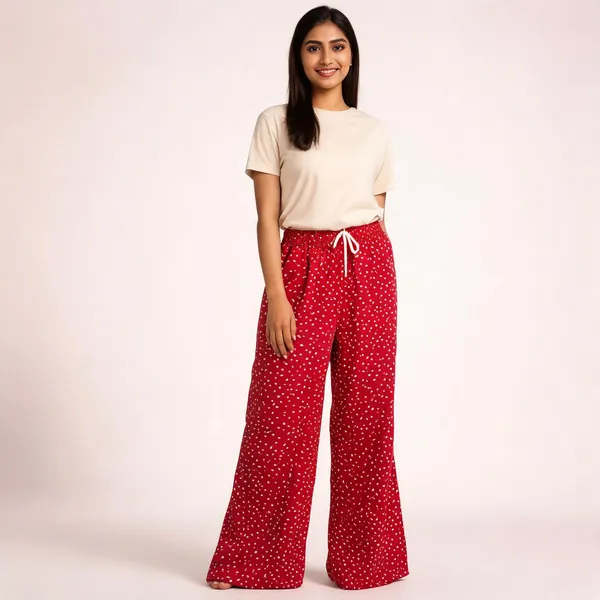 Red_Rayon_Wide_Leg_Dot_Print_Palazzo_Pant_For_Women