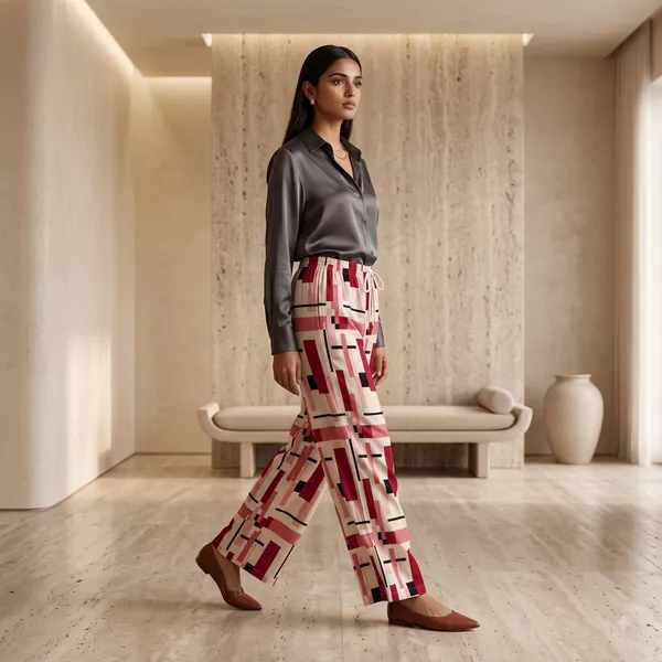 White_And_Pink_Geometric_Print_Wide_Leg_Pants_for_Women