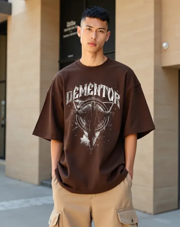 Dementor_Graphic_Print_Oversized_T_Shirt_Brown